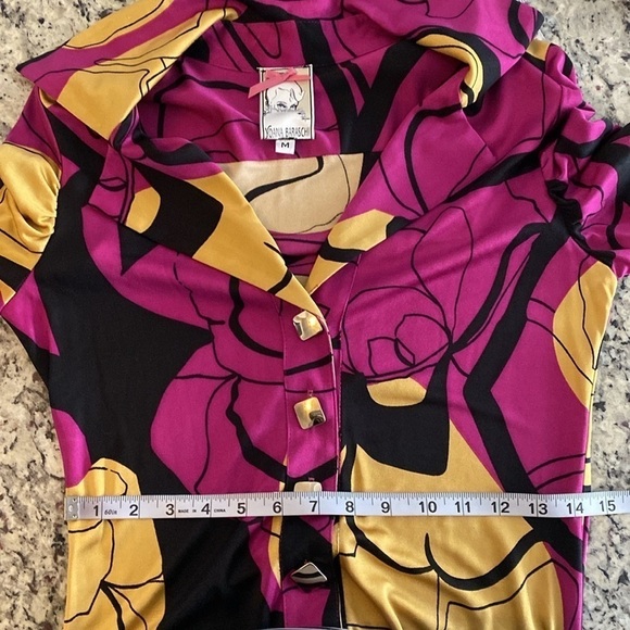 Anthropologie Yoana Baraschi Magenta Pink Yellow Black Floral Silk Shirt Dress M - Picture 14 of 14